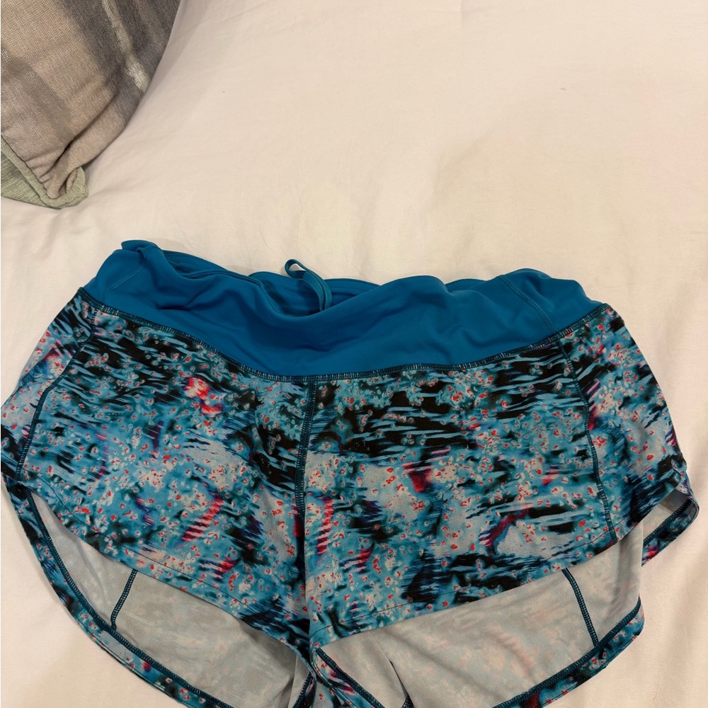 lululemon athletica Blue and Black Patterned Women's Athletic Shorts